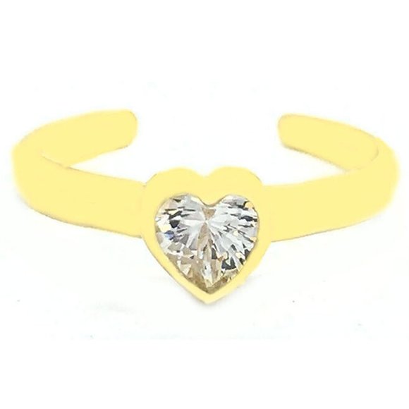 Created 0.90 Cts White Sapphire Heart Toe Ring 14k Gold
